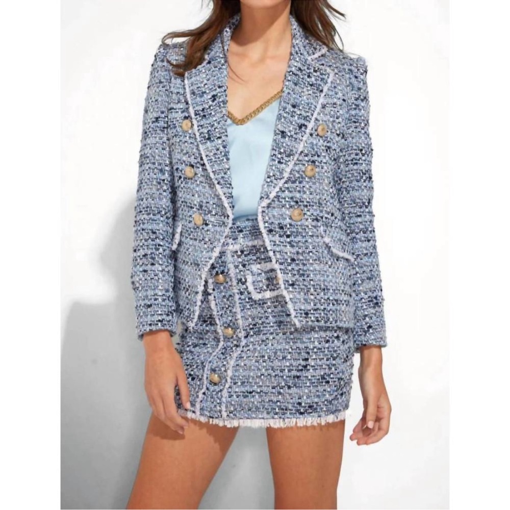 🔥NEW🔥GENERATION LOVE TWEED ELIZA BLAZER blue melange SzL STUNNING Price Firm!